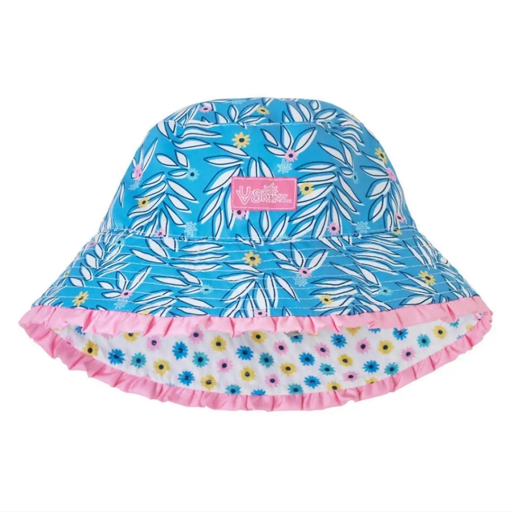 UV Skinz Child Toddler Bucket Sun Hat Reversible Aqua Rainbow Toucan Sz 5
